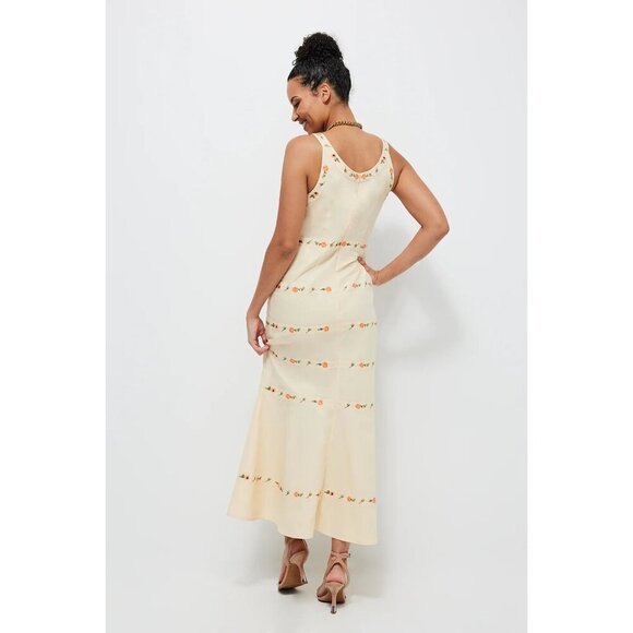 FANM MON Alanca Embroidered Midi Dress Light Yellow Womens Size Small - Picture 3 of 11
